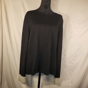 Talbots Black Sweater with Pearl Decorated Cuffs - XL